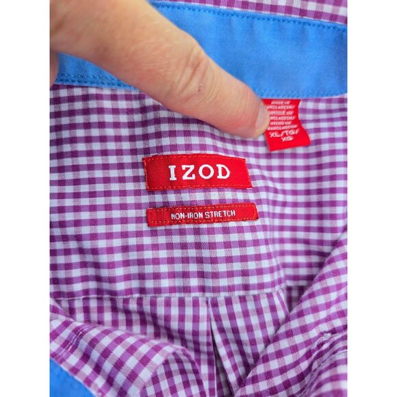 Izod Mens Non-Iron Stretch Purple Gingham Button-Down Shirt XL - Picture 4 of 6